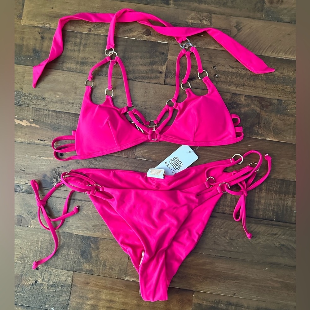 B. Swim Neon Pink Ring-Accent Two-Piece Bikini